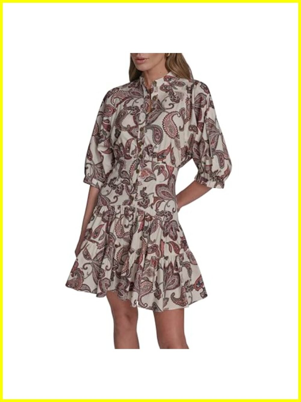 Cotton Fit & Flare Mini Dress with Short Puff Sleeves & Faux Collar